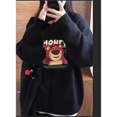 批发品控检验面料手感牢色度大升级厚实柔软秋冬宽松印花针织毛衣女