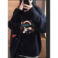 批发品控检验面料手感牢色度大升级厚实柔软秋冬宽松印花针织毛衣女