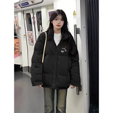 可退换高品质手塞棉不跑棉加厚冬季棉服宽松印花棉衣面包服女