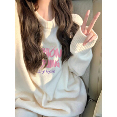 批发品控检验面料手感牢色度大升级厚实柔软秋冬宽松印花针织毛衣女