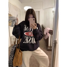 批发纯棉华棉复合薄款320克/加绒420克布面+手感印花宽松圆领卫衣女