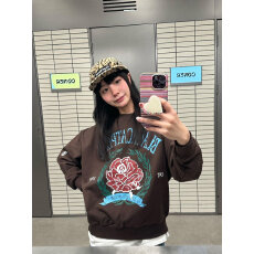 批发纯棉华棉复合薄款320克/加绒420克布面+手感印花宽松圆领卫衣女