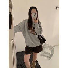 纯棉华棉复合薄款320克/加绒420克布面+手感印花宽松圆领卫衣女