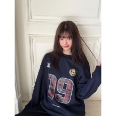 批发纯棉华棉复合薄款320克/加绒420克布面+手感印花宽松圆领卫衣女