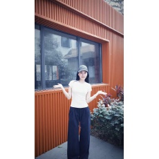 高质量纯棉220克40支爽滑食毛92棉 8氨纶修身收腰拉领短袖T恤女