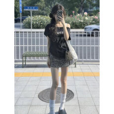 冰瓷棉32支原版纯棉拉架200克95棉5氨纶超爽滑斜露肩短袖T恤女