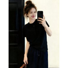 冰瓷棉32支原版纯棉拉架200克95棉5氨纶超爽滑一粒纽扣短袖T恤女