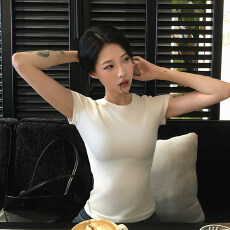 批发原版做法纯棉220克40支食毛+手感有弹力纯色<b class='q'>修身</b>收腰<b class='q'>短袖</b>t恤女