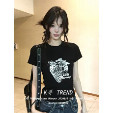 批发原版做法纯棉220克40支食毛+手感有弹力印花<b class='q'>修身</b>收腰<b class='q'>短袖</b>t恤女