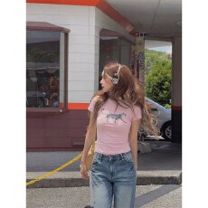 批发原版做法纯棉220克40支食毛+手感有弹力印花<b class='q'>修身</b>收腰<b class='q'>短袖</b>t恤女