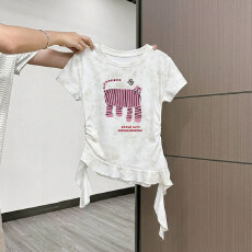 批发原版做法纯棉220克40支奥代尔食毛+手感修身收腰褶皱<b class='q'>不规则</b>T恤女