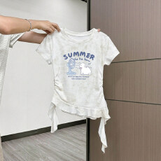 批发原版做法纯棉220克40支奥代尔食毛+手感修身收腰褶皱<b class='q'>不规则</b>T恤女