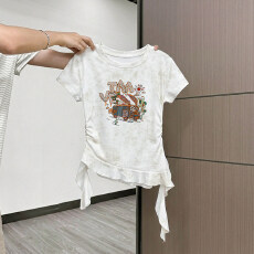 批发原版做法纯棉220克40支奥代尔食毛+手感修身收腰褶皱<b class='q'>不规则</b>T恤女