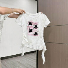 批发原版做法纯棉220克40支奥代尔食毛+手感修身收腰褶皱<b class='q'>不规则</b>T恤女