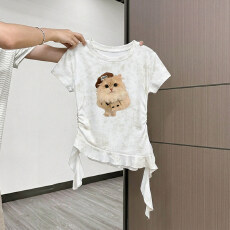 批发原版做法纯棉220克40支奥代尔食毛+手感修身收腰褶皱<b class='q'>不规则</b>T恤女