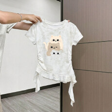 批发原版做法纯棉220克40支奥代尔食毛+手感修身收腰褶皱<b class='q'>不规则</b>T恤女