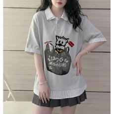 批发高品质纯棉220克19支食毛+手感超爽滑印花假两件翻领短袖POLO衫