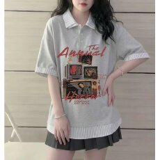 批发高品质纯棉220克19支食毛+手感超爽滑印花假两件翻领短袖POLO衫