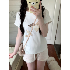 原版做法纯棉220克40支奥代尔食毛+手感圆领正肩短袖T恤女
