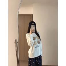 高质量纯棉200克21支精梳精密印花秋季宽松长袖T恤女