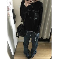 批发高质量<b class='q'>纯棉</b>200克21支精梳精密印花秋季宽松长袖<b class='q'>T</b><b class='q'>恤</b>女
