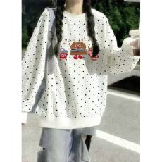 纯棉华棉复合薄款320克/加绒420克布面+手感印花波点卫衣女