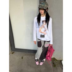 批发高质量纯棉200克21支精梳精密印花秋季宽松<b class='q'>长袖</b><b class='q'>T</b><b class='q'>恤</b>女