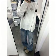 批发高品质纯棉220克19支食毛+手感超爽滑印花条杠罗纹束口<b class='q'>长袖</b><b class='q'>T</b><b class='q'>恤</b>女