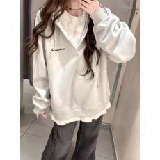 批发纯棉华棉复合薄款320克/加绒420克布面+手感印花<b class='q'>假两件</b>拼接卫衣女
