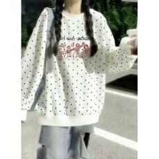 批发纯棉华棉复合薄款320克/加绒420克布面+手感印花波点<b class='q'>卫衣</b>女