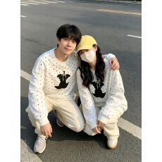 批发纯棉华棉复合薄款320克/加绒420克布面+手感印花波点<b class='q'>卫衣</b>女