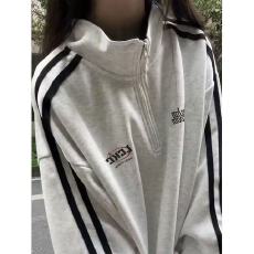高质量纯棉华棉复合牛奶丝320克银狐绒420克立领三条杠卫衣女