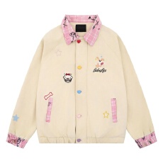 批发2026春秋<b class='q'>新款</b>美式翻领格子棒球服外套小狗刺绣宽松<b class='q'>情侣</b><b class='q'>百搭</b>夹克