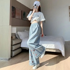 木耳边阔腿裤女2026夏季高腰宽松显瘦薄款文艺休闲直筒九分裤