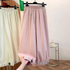 2026夏季新款勾花朵森系甜美花苞裤高腰显瘦垂感阔腿休闲九分裤女