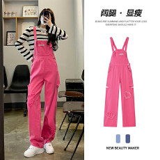 批发美式复古牛仔背带裤<b class='q'>女</b>秋季ins新款韩系宽松减龄小个子阔腿<b class='q'>连体裤</b>