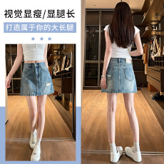 批发复古风格牛仔短裙女夏季薄款2026新款宽松显瘦气质韩版破洞<b class='q'>短裤</b>子