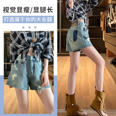批发撞色怀旧<b class='q'>牛仔</b><b class='q'>短裤</b>女夏季薄款2026新款宽松显瘦气质韩版破洞<b class='q'>短裤</b>子