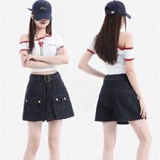 批发酷辣风高腰工装牛仔短裙女2026夏多口袋A字裙绑带裤裙百褶裙裤子