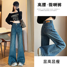 批发秋季爆款直筒微喇叭宽松牛仔<b class='q'>裤</b>刺绣女2026年新款高腰<b class='q'>提</b><b class='q'>臀</b>显瘦喇叭