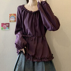 批发大码设计感木耳边收腰百搭<b class='q'>衬衫</b>女春秋新款胖mm宽松显瘦遮肉上衣女