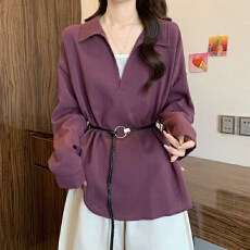 批发大码假两件设计感V领正肩<b class='q'>衬衫</b>女秋季新款胖mm宽松显瘦遮肉上衣女