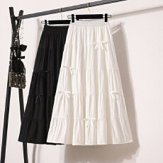 批发韩系垂感白色<b class='q'>半身裙</b>女夏季2026新款高腰小个子a字蝴蝶结蛋糕半裙