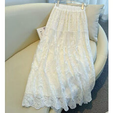 批发胖MM特大码300斤法式蕾丝白色<b class='q'>半身裙</b>女设计感a字裙气质网纱中长裙