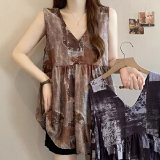 批发夏季特大码复古减龄<b class='q'>V领</b>无袖背心2-300斤胖MM宽松休闲中长款上衣女