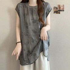 批发复古印花无袖背心女夏季300斤特<b class='q'>大码</b>胖MM时尚气质减龄中长款上衣