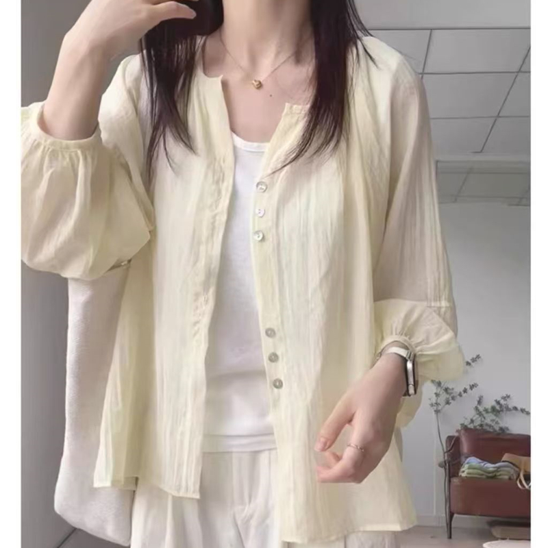 한 부서 슈퍼 요정 ins 하늘색 새로운 여성 셔츠 스택 착용 루즈핏 다용도 슬림해 보이는 자외선 차단 셔츠 외출용 오픈 가디건