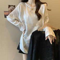 批发新中式国风醋酸提花雪纺t恤女大码胖mm中长款外搭防晒罩衫夏上衣