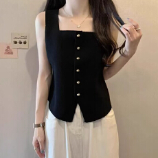 批发黑色方领针织<b class='q'>开衫</b>小背心女夏季外穿设计感小众修身<b class='q'>不规则</b>吊带上衣