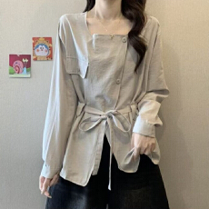 批发法式高级感<b class='q'>长袖</b><b class='q'>衬衫</b>女秋季2026新款气质减龄收腰显瘦系带小衫上衣